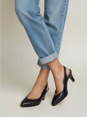 Vintage Browns Leather Black Slingback Heels 7.5